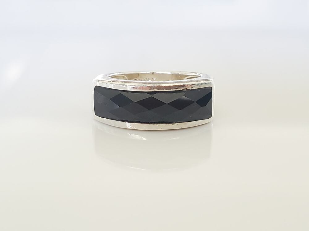 Vintage CFJ Sterling Silver Onyx Ring Band